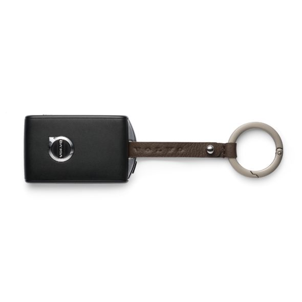 porte-clés en cuir coloris noisette Volvo